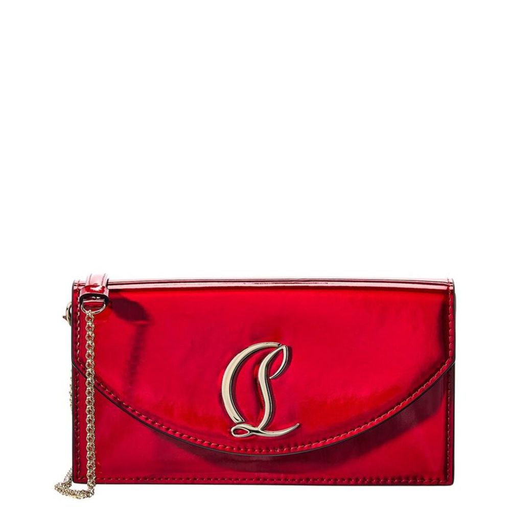Christian Louboutin Metallic Red Patent Leather Shoulder Bag with Gold Chain